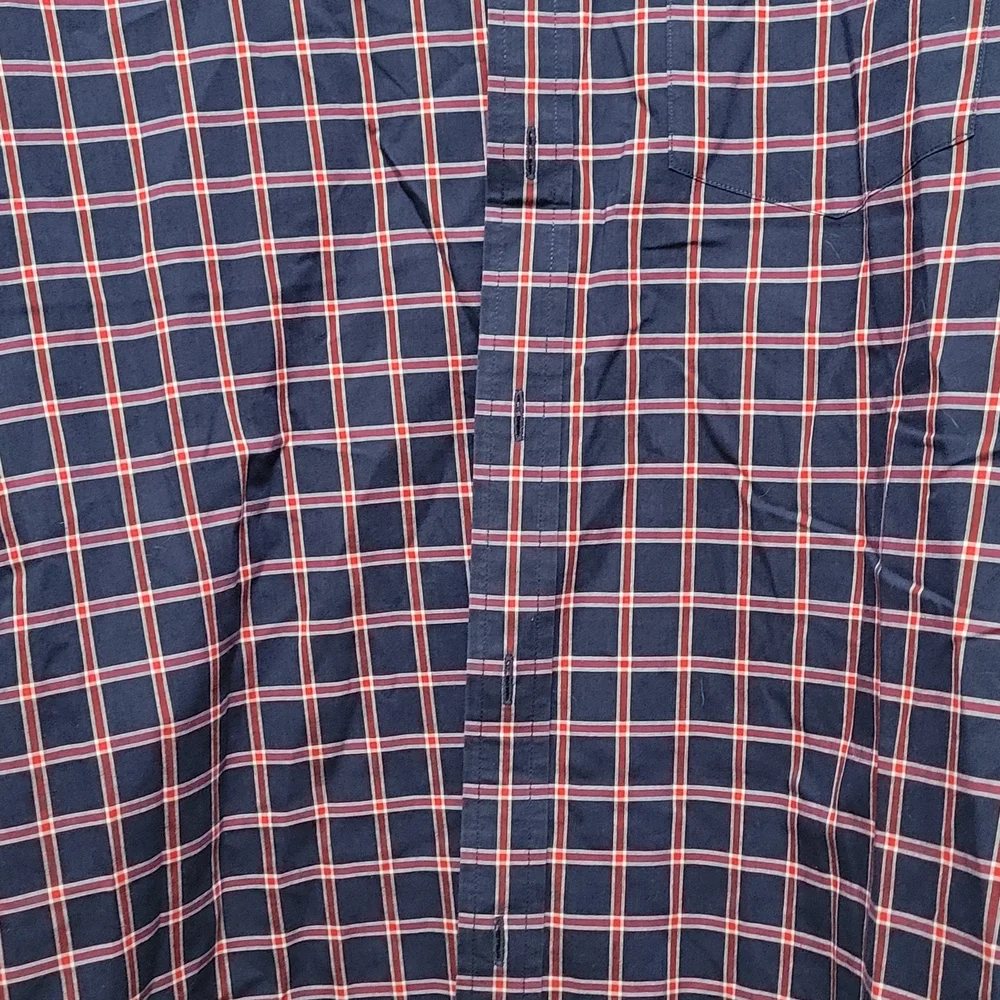 Banana Republic Men's Navy and Pink Checkered Shirt Long Sleeve